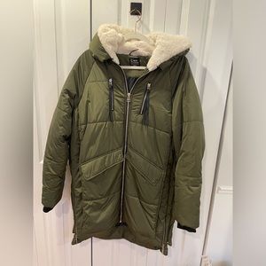 green long puffer jacket